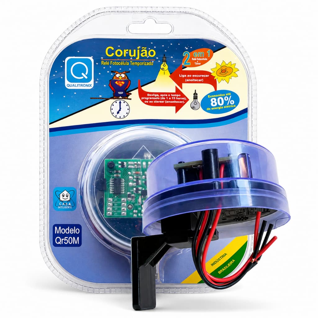 Relé Fotocélula Moderno Corujão com Timer com programação Facil Bivolt Econômico Qr50M