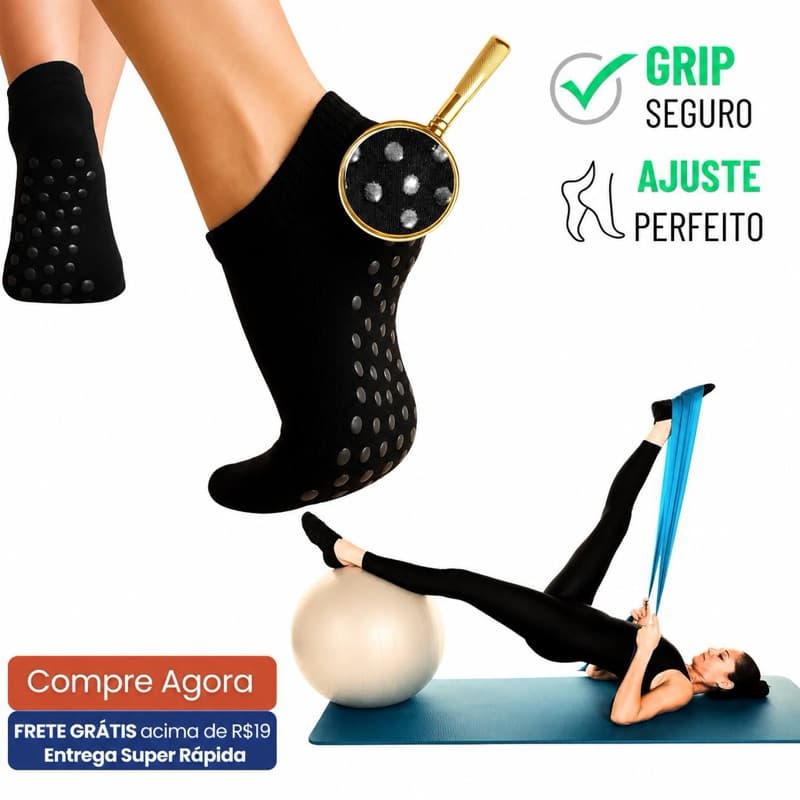 Meias Pilates Com  1 ou 2 Pares Antiderrapantes/ Yoga/ Academia Qualidade Exclusiva