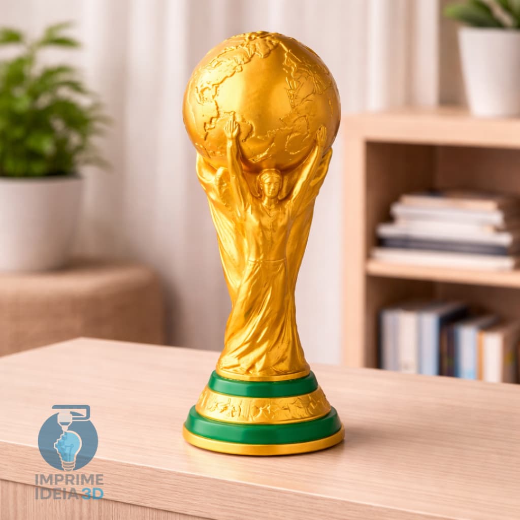 Troféu Taça Copa do Mundo Decorativo 3D Futebol Seleção Brasileira Enfeite Presente REF165
