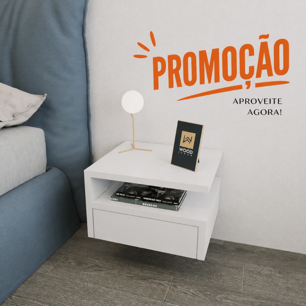 Mesa de cabeceira com gaveta e prateleira Decorativo