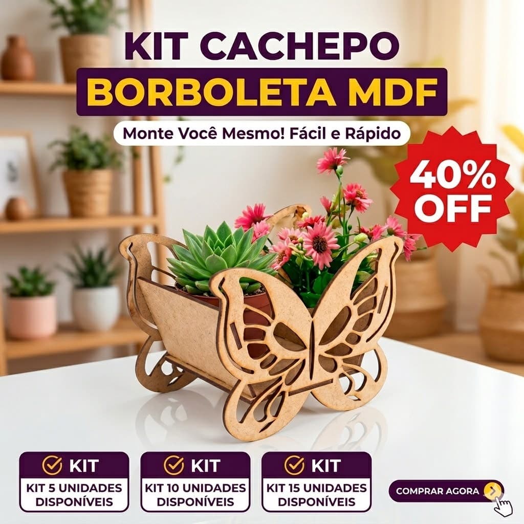 kit 5-15 Combo Centro de Mesa Borboleta Vazada para Aniversários e Lembrancinhas Cachepô em MDF cru ALTO