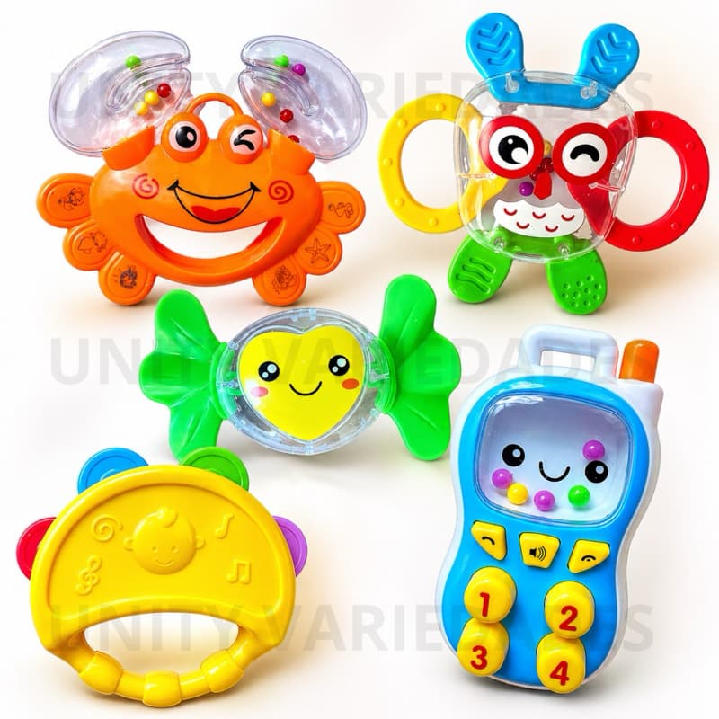 Mordedor Para Bebê Kit 5 Pecas Macio Sensorial Brinquedos Bebe Chocalho
