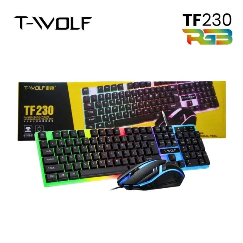 Kit de teclado e mouse para jogos TF230 T-Wolf RGB