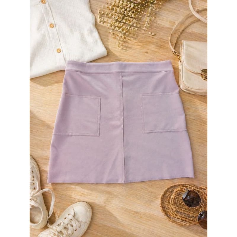 Saia Feminina Rosa Claro Tamanho M Forma Grande A Collection Curta Com Bolsos Poliéster Com Elastano Casual Elegante