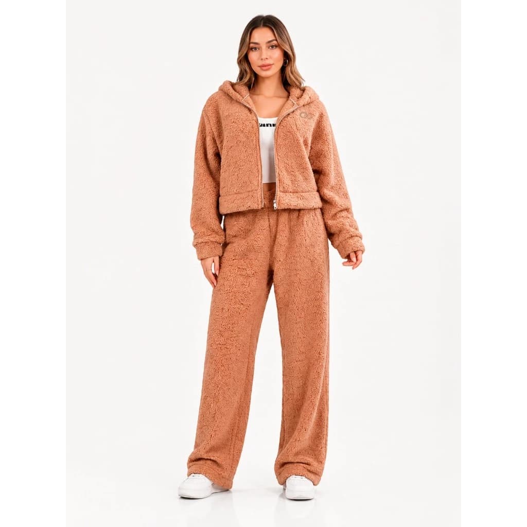 Conjunto Teddy Feminino Pelinho Inverno Calça E Blusa Com Zíper