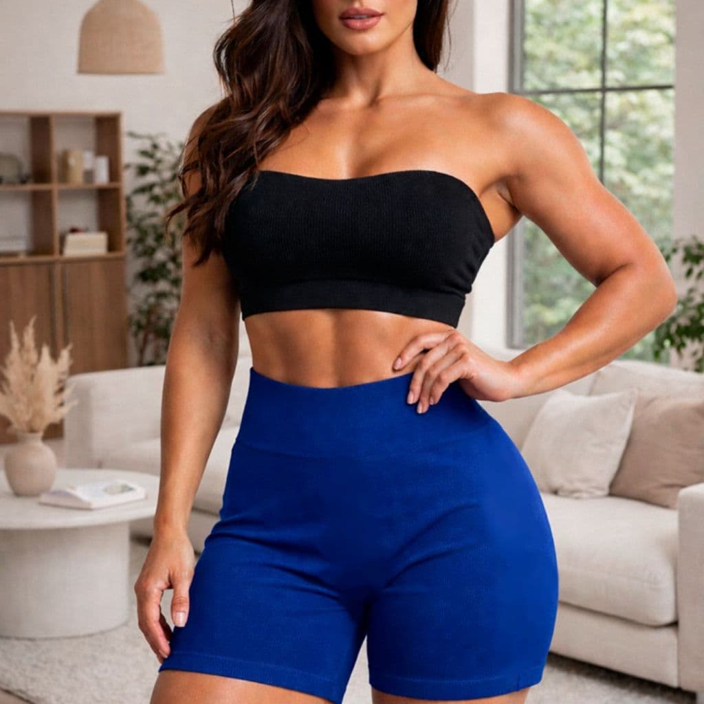 Short Feminino Academia Modelador Sem Costura Alta Tendência Compressão Fitness Canelado Presente  dias das maes