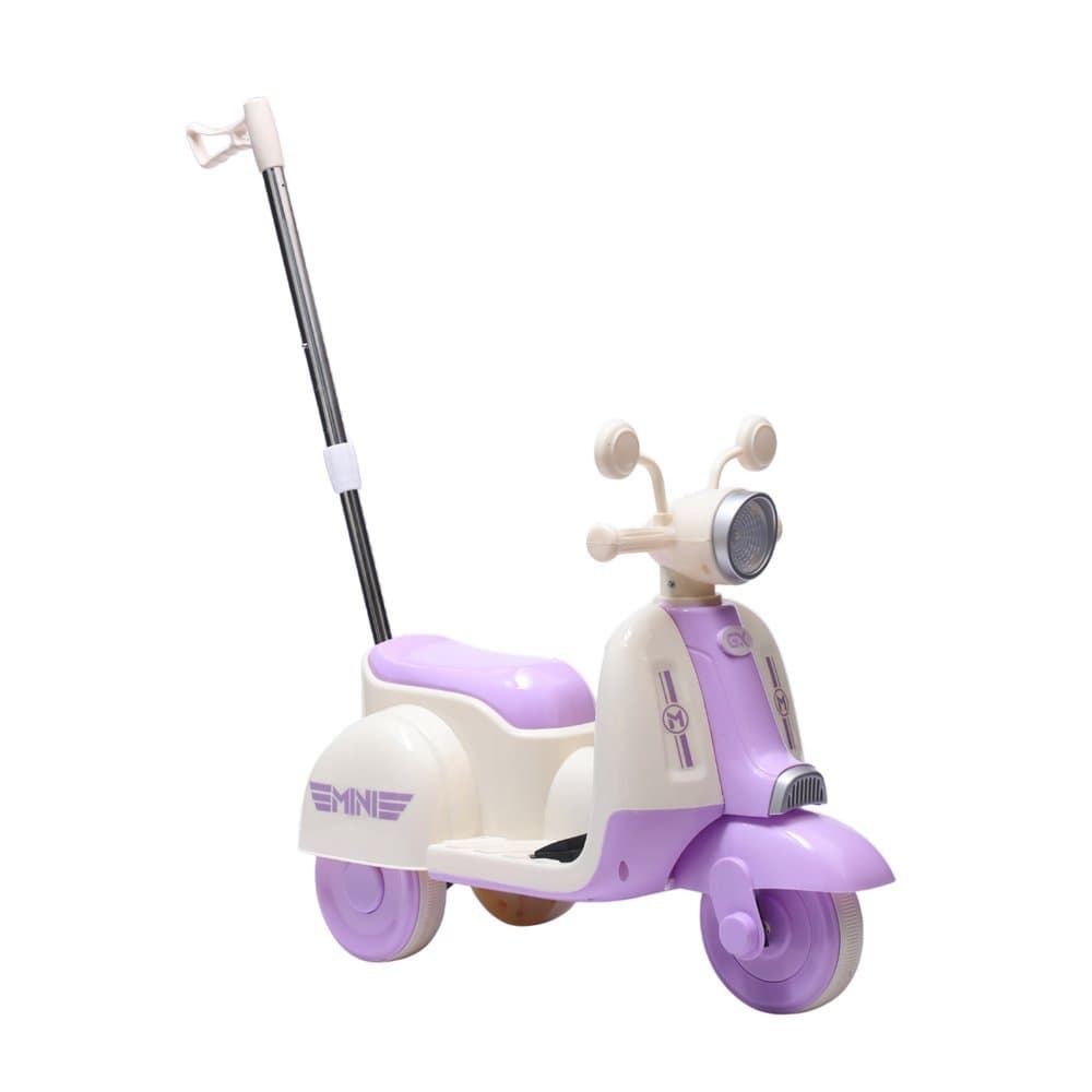Moto Elétrica Infantil Candy Lilás com Empurrador Som Luz USB 6V Até 25kg