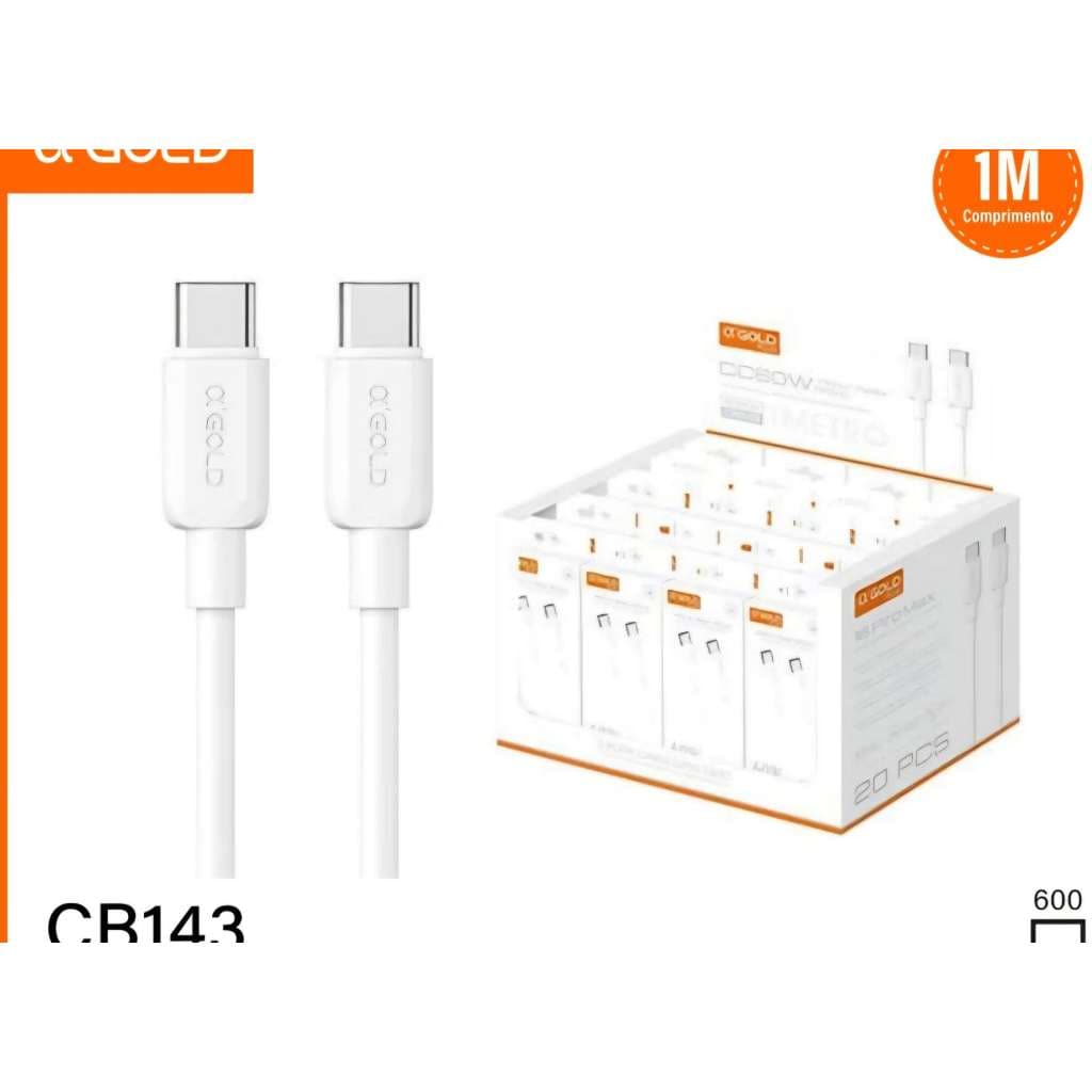 kit 20/10 Cabo usb -c para usb-c 60W 1metro a'Gold CB143