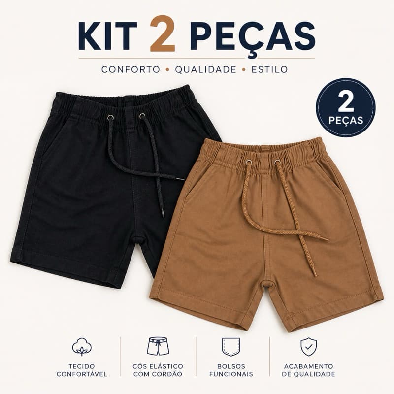 Kit com 2 Bermudas de Sarja Infantil – Conforto, Estilo e Qualidade