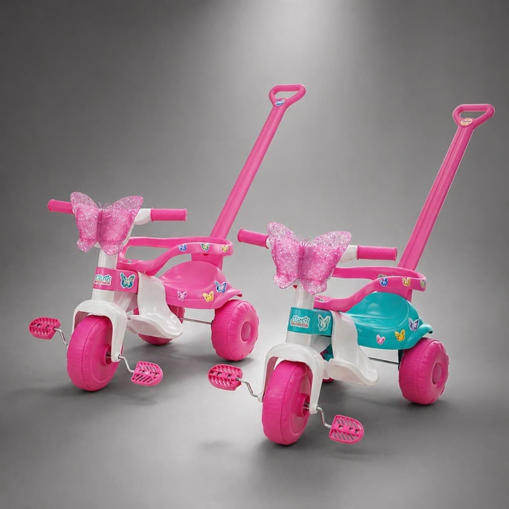 Carrinho de Passeio Triciclo Motoca Infantil Butterfly Rosa Sem Luz - Magic Toys