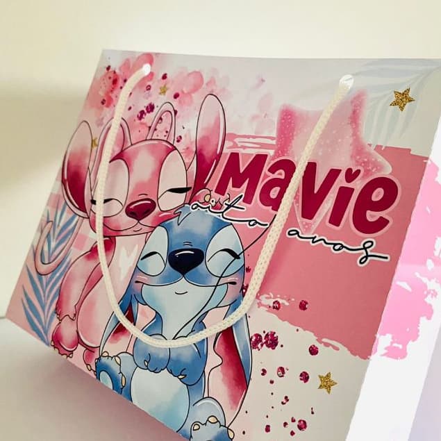 10 Sacolinha Personalizada TAM G Stich e Angel | Lembrancinha Personalizada