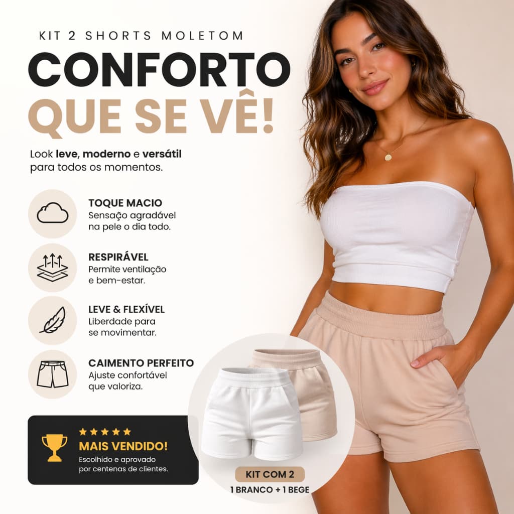Kit com 2 Shorts de Moletom Feminino com Bolso