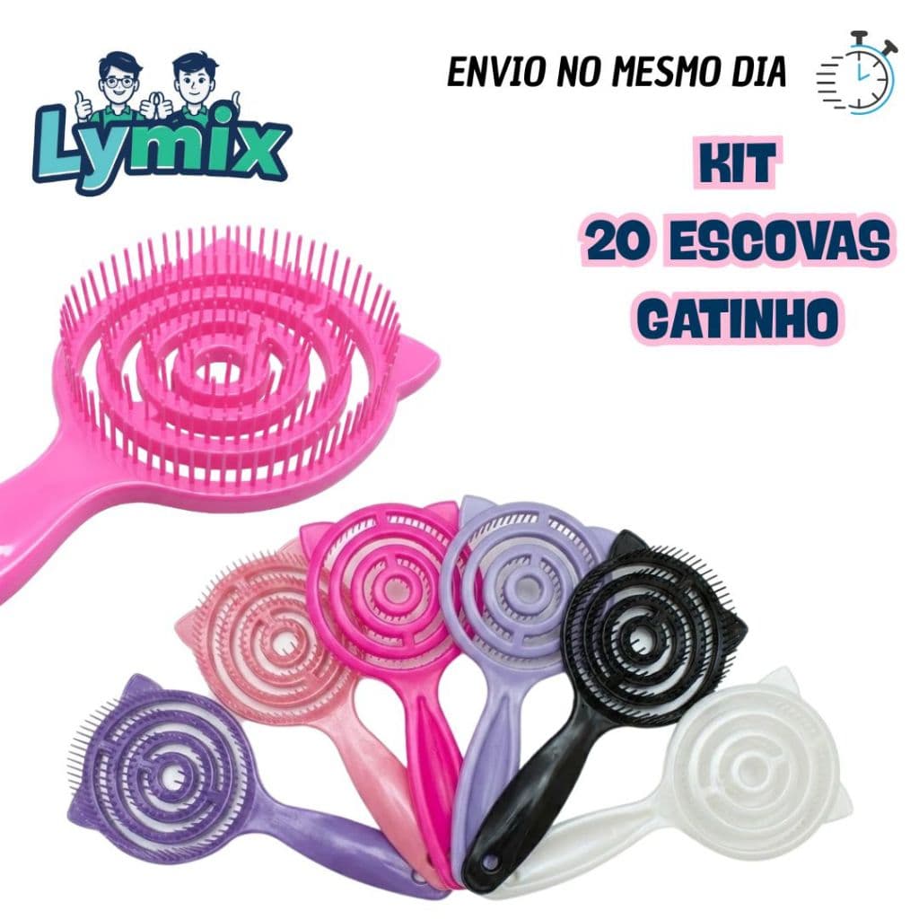 kit 20 Escova de Cabelo Gatinho Cute | Ideal para Lembrancinha e Uso Diário