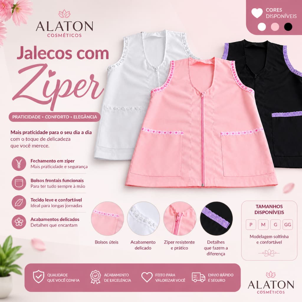 Jaleco com Zíper Alaton cosméticos
