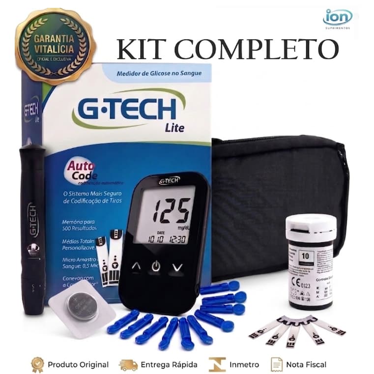 kit Medidor de Glicose Digital G-Tech Lite Completo - Glicosimetro Monitoramento Profissional