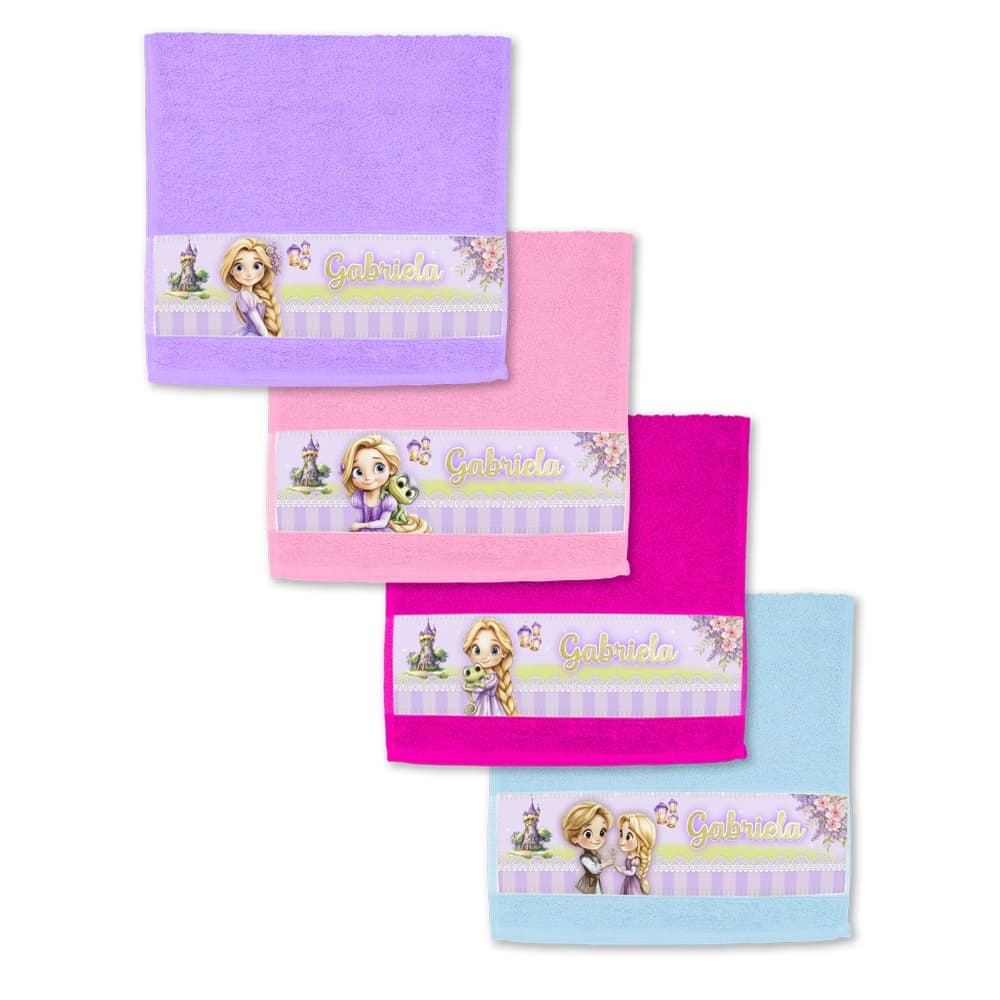Toalha Escolar Lavabinho Rapunzel Personalizada Com Nome