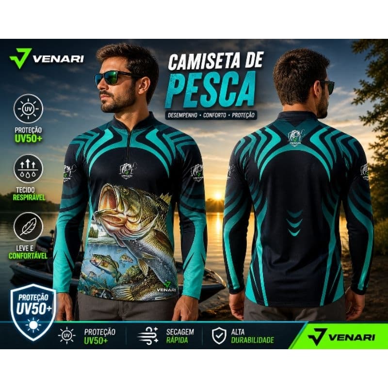 Camisa Pesca Peixe tucunaré Camiseta Proteção Uv50 Pescaria Camiseta Manga longa pesca