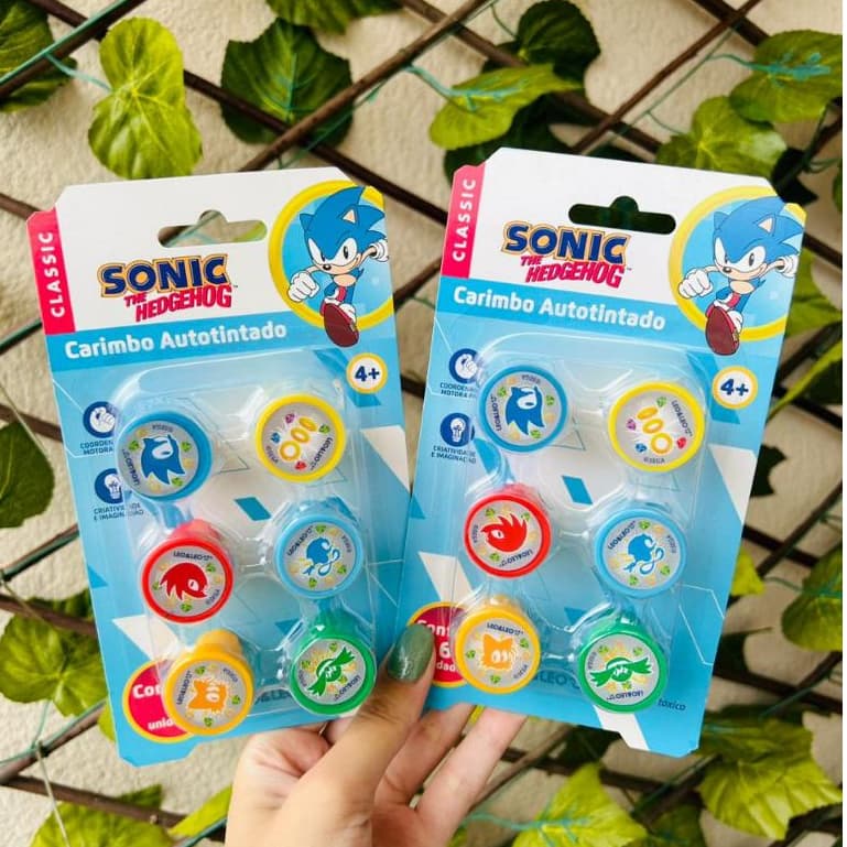 Carimbo Autotintado Decorado Sonic - Blister c/ 6 Unidades Leo&Leo Papelaria Fofa Presente Infantil