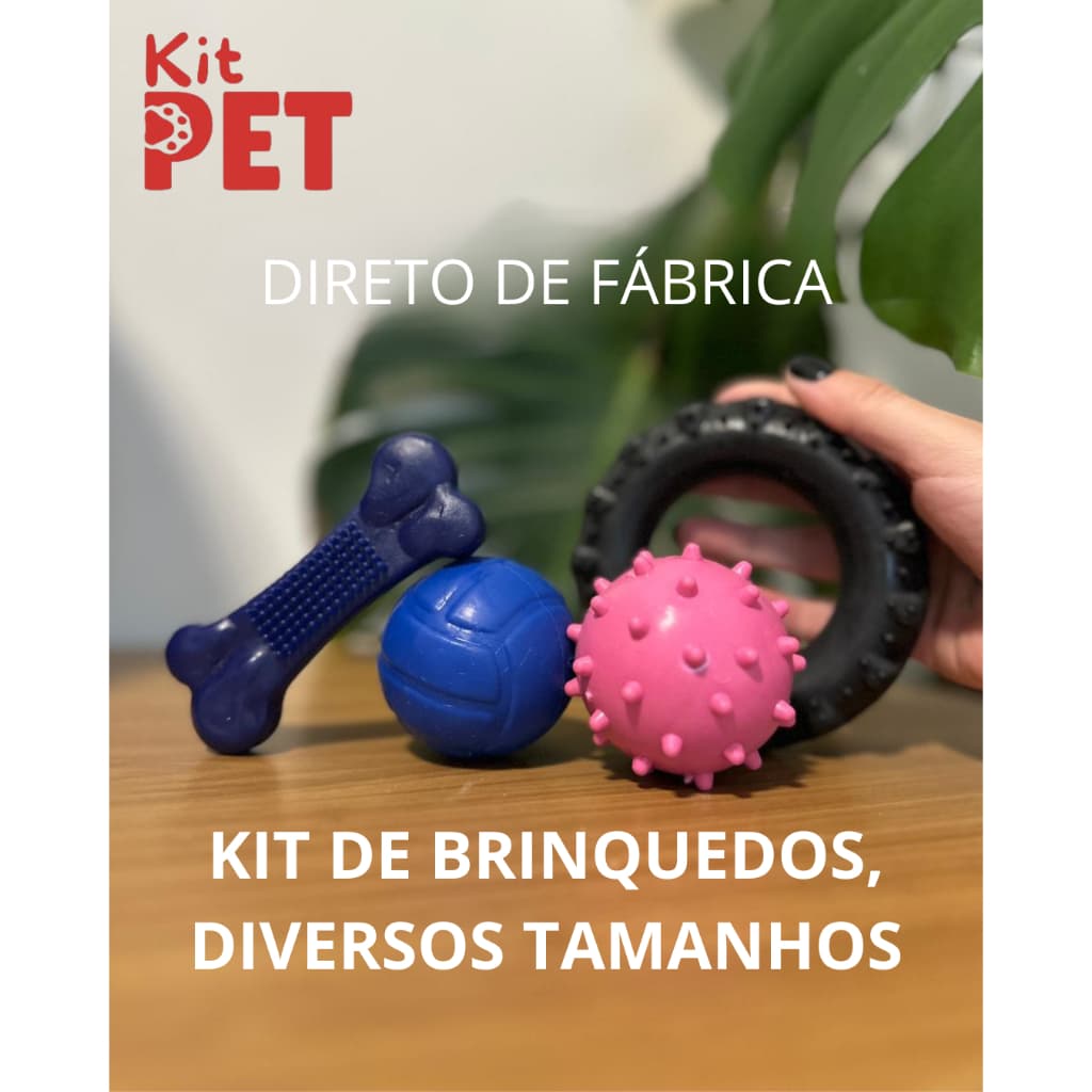 Kit 4 brinquedos p/ cachorros, Mordedor Alta Resistência, Bolinhas, Ossinho, Material Atóxico seguro