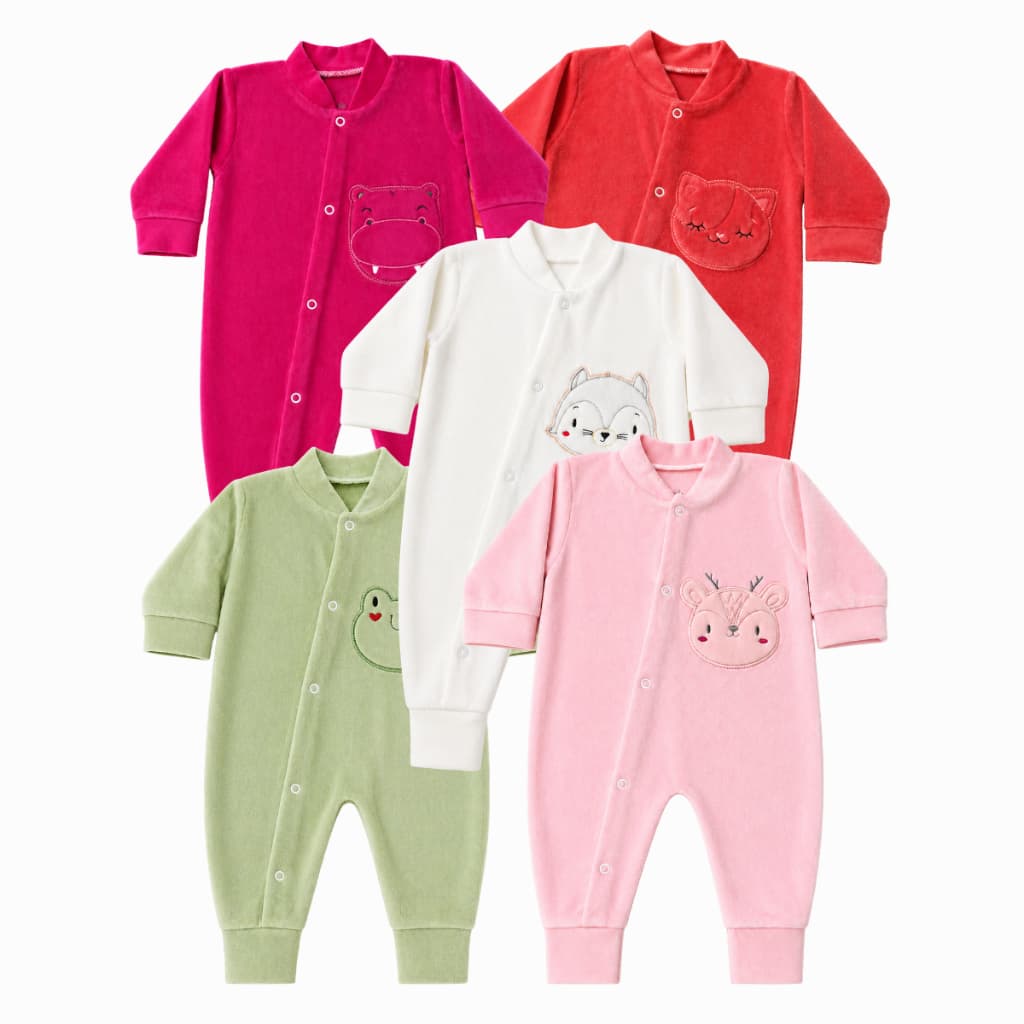 Macacão Plush Bordado de inverno menina pé 2 em 1 - P/M/G