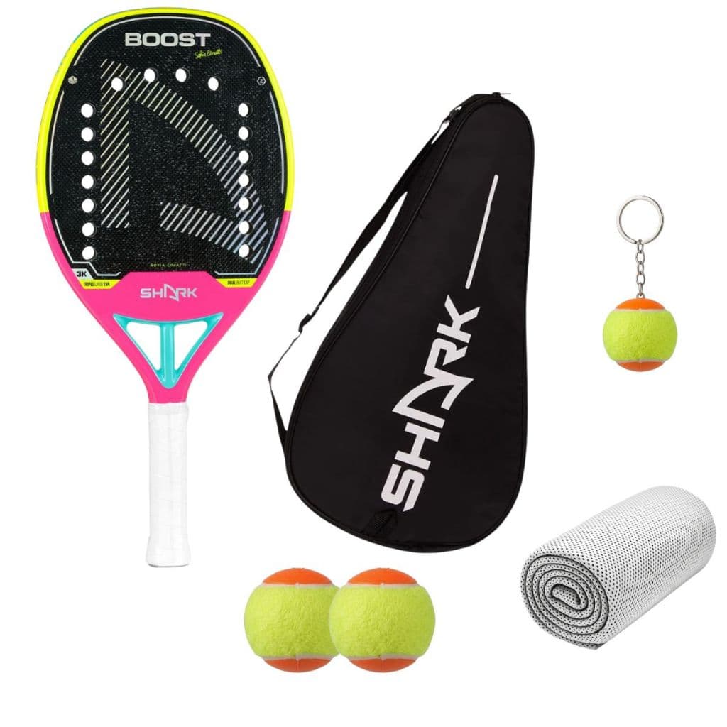 Raquete Beach Tennis Shark Boost 2026 -Cabon 3K 21mm EVA Triple Layer Dual Butt Cap + Tratamento