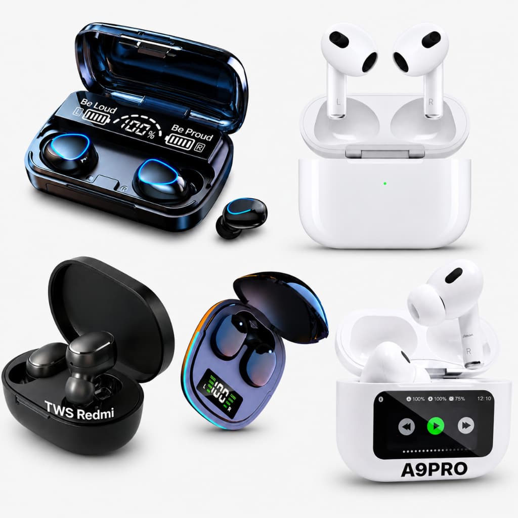 Fones de Ouvido Sem Fio Display  Led Digital Touch Com Bluetooth e Redução de Ruído À Prova D'Água