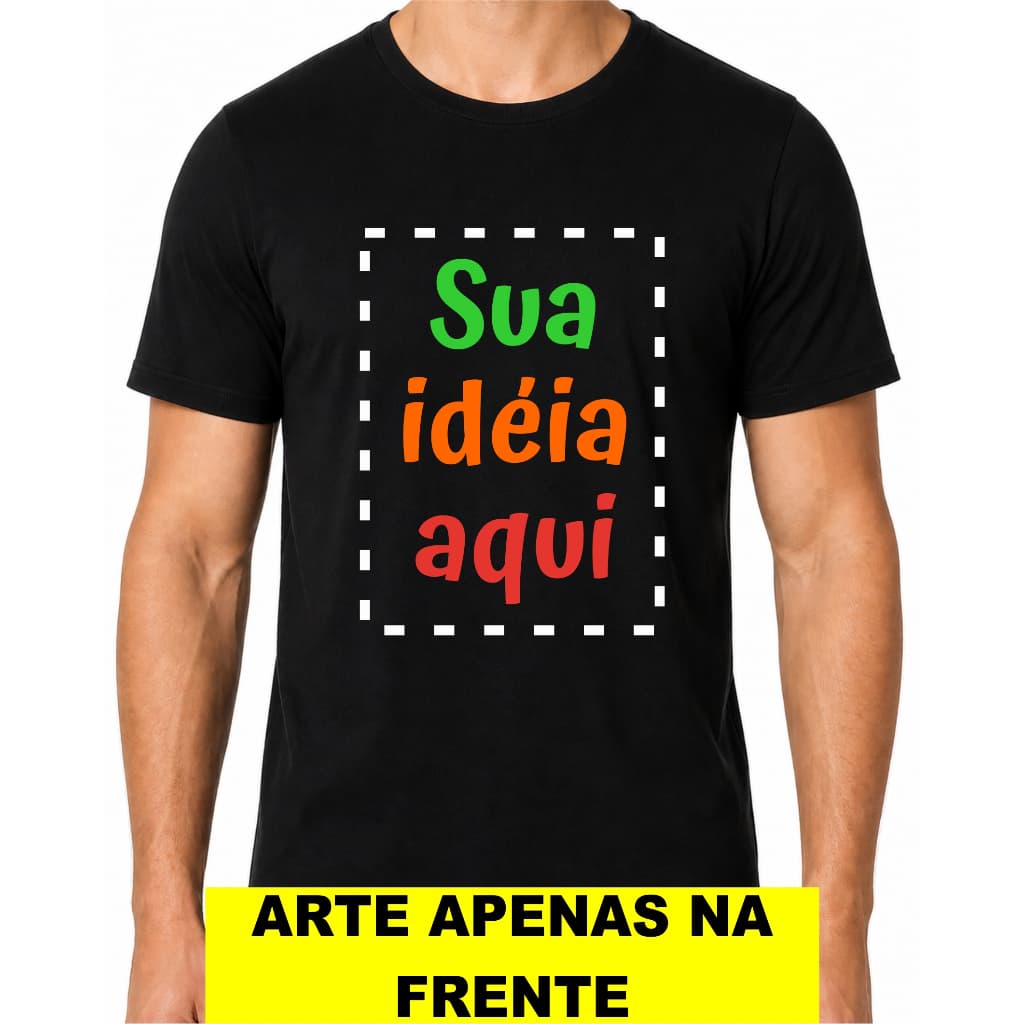 Camisa Camiseta Unissex Preta Personalizada Malha 100% Algodão Adulto e Infantil com sua Estampa, Foto, Frase, Logomarca