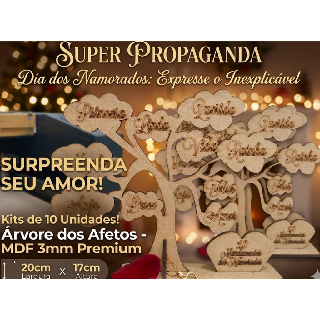 🌹 Kit 10 Unidades - Árvore "10 Mandamentos do Amor" em MDF Premium
