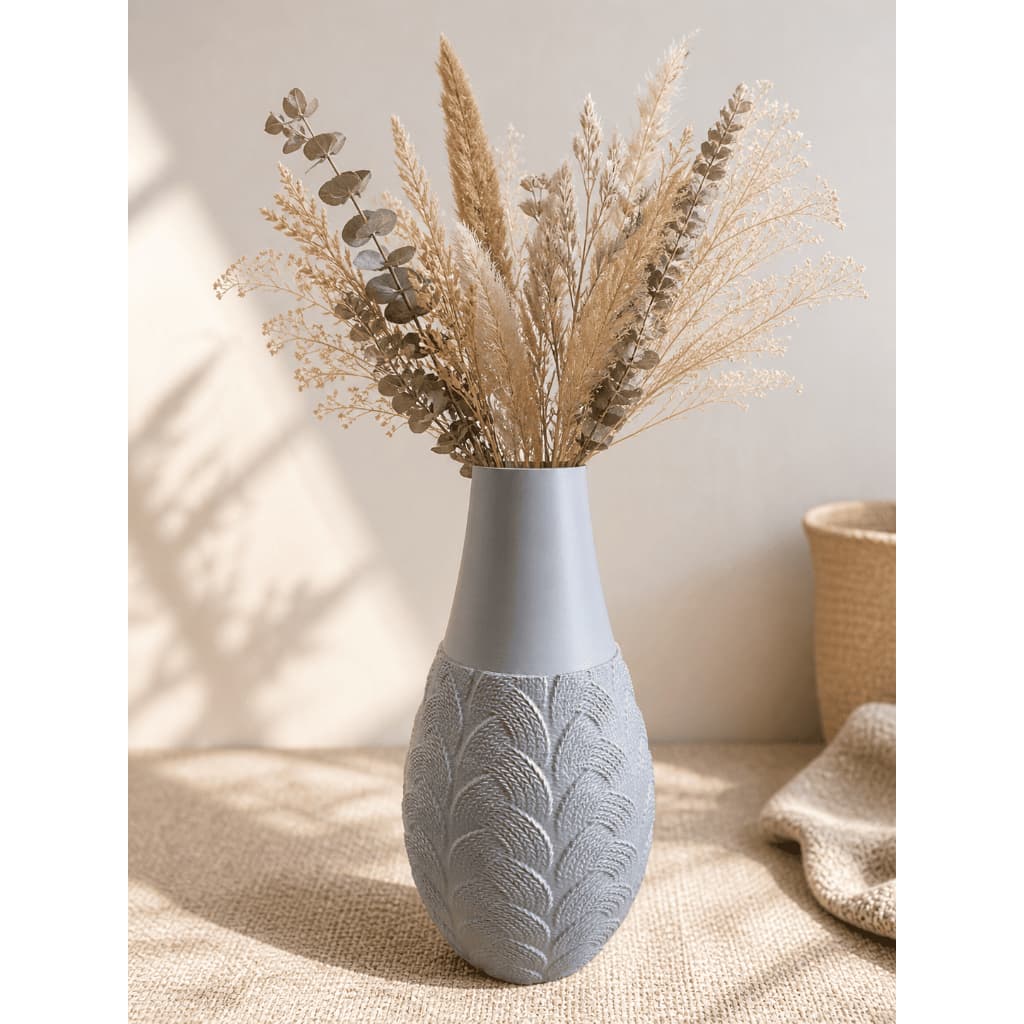 Vaso Decorativo Moderno Texturizado 18cm/ Para Folhagens Secas E Artificiais Estilo Minimalista