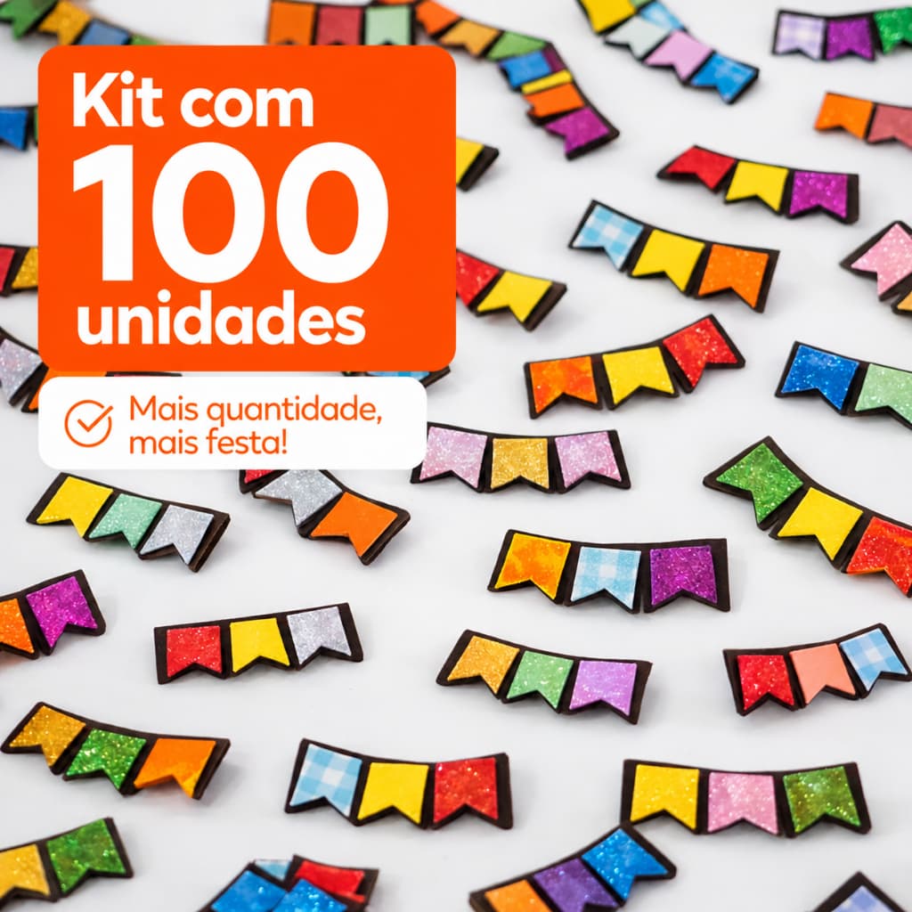 Aplique Bandeirinha Junina EVA 100 Unidades | Festa Junina São João Decoração Doces Topper Colorido Artesanato