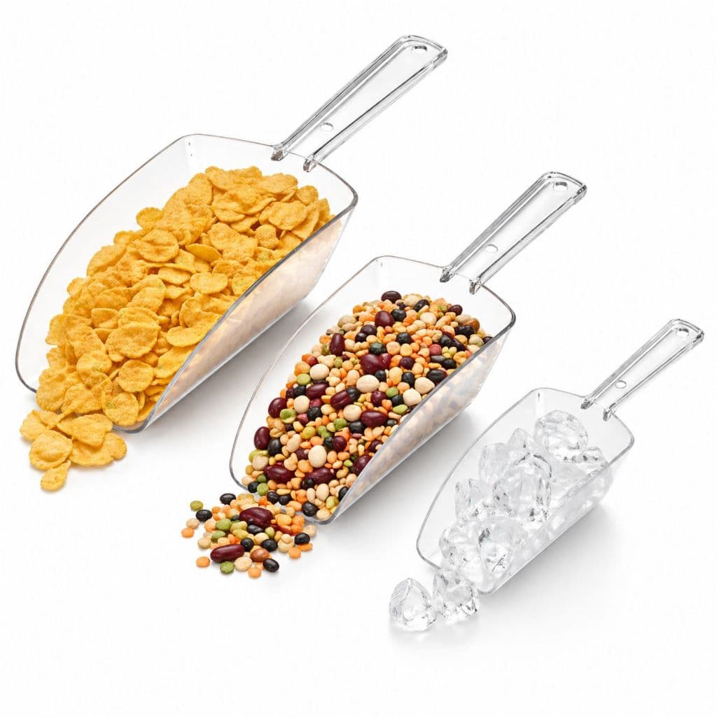 Kit 3 Pás Cozinha Para Cereais Grãos Ração Plástico Pegador Gelo Plástico Medidor