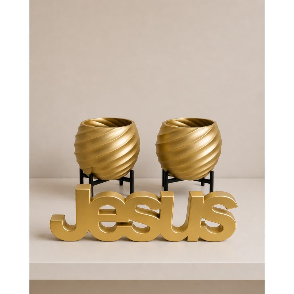 Kit Decorativo Jesus + Vasinhos de Flores Decoração Impressão 3D Ambiente Decorado