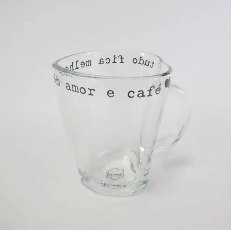 CANECA VIDRO CORAÇÃO - TUDO FICA MELHOR COM AMOR E CAFÉ