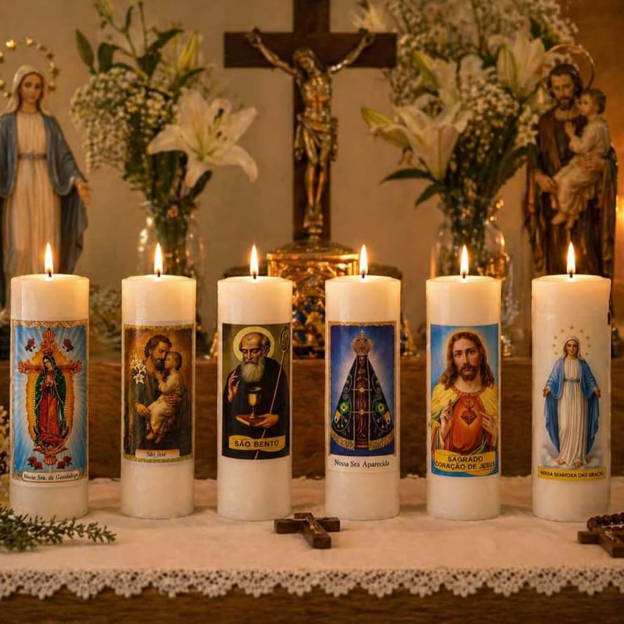 4 Velas Santos Católicos Votiva 7 Dias Branca 100% Parafina Pura 260g Velas Faria