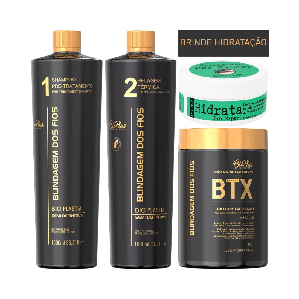 Kit Blindagem Dos Fios BioPlus Profissional - Kit Progressiva + Btx + Hidratação