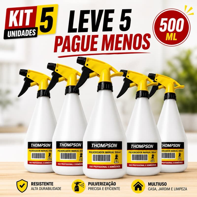 Kit 5 Borrifadores 500ml Spray Multiuso Resistente | Máxima Economia | Limpeza, Jardim e Uso Profissional