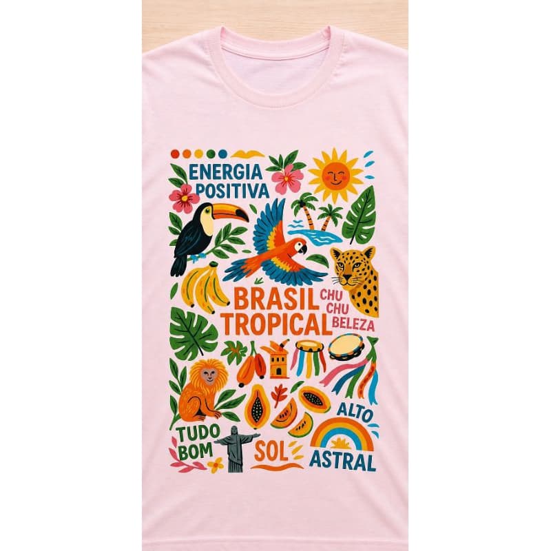 Camisa Feminina em Algodão colorida tropical primavera