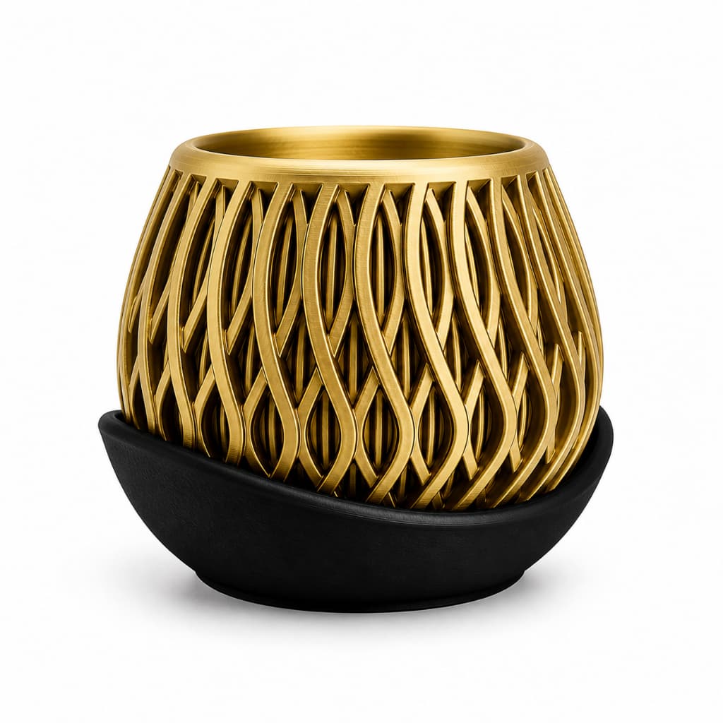 Vaso Decorativo 3d Sistema De Escoamento D Água + Pires 11cm