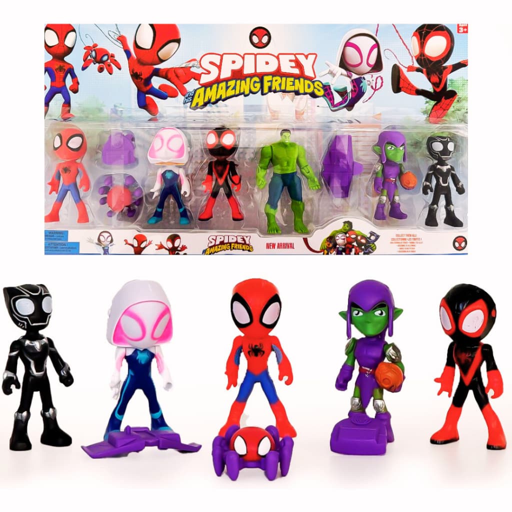 Brinquedo Do Homem Aranha E Amigos "Spidey" Bonecos Coleção Gwen Hulk Pantera Miles Duende Verde + Acessórios