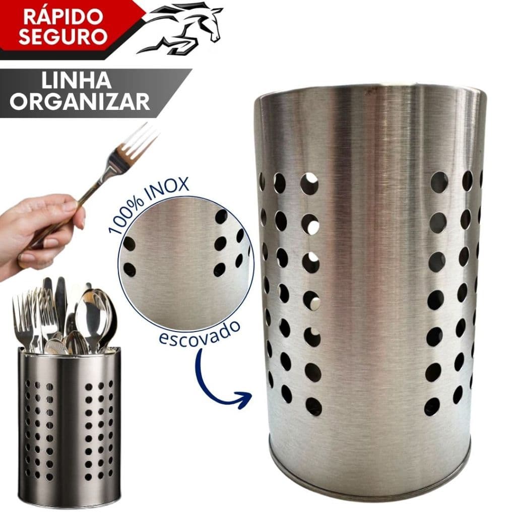 Organizador Escorredor de Talheres Aço Escovado Utensilio de Cozinha