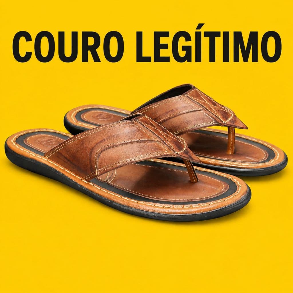 Chinelo masculino de dedo slide em couro legitimo