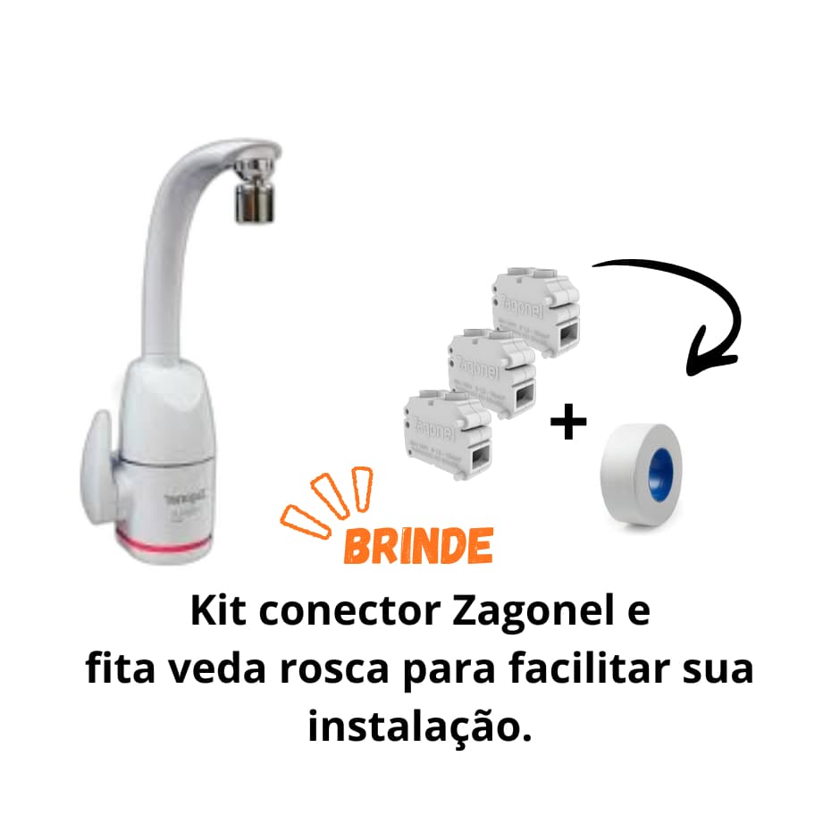 Torneira eletrônica Prima Branca 5500w 220v zagonel + BRINDE: kit conector e fita veda rosca