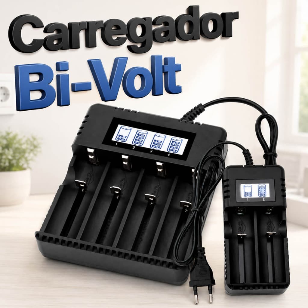 Carregador De Bateria Com Display Lanterna Bivolt 4 e 2 Baterias 26650 18650 14500 16340 AA/AAA