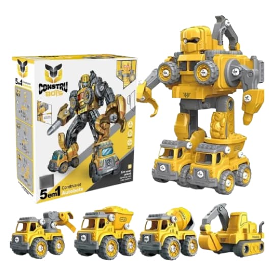 Polibrinq Mega Robô 5 em 1 Unibots Construção e Bombeiro CAR22