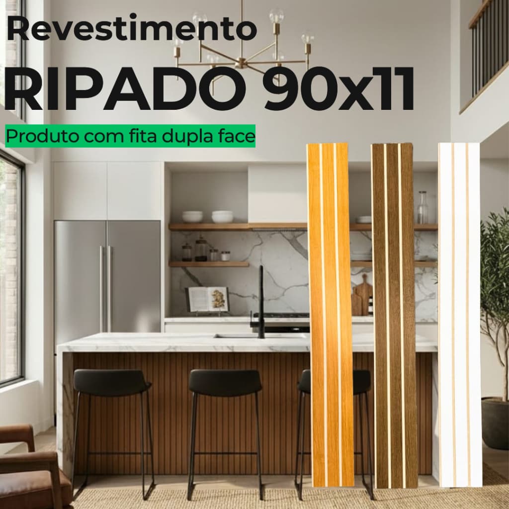 KIT 5 à 10 Revestimento Painel 90X11 De Parede Ripado Decorativo MDF Autocolante