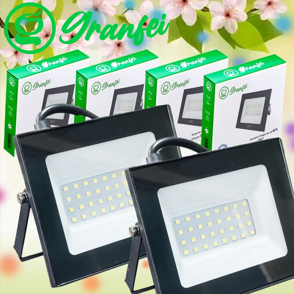 1, 3, 5, peças   Mini Refletor Holofote Led 50w Slim Bivolt Branco 6500k Ip65 Area Externa Jardim Casa Campo 100LIMI