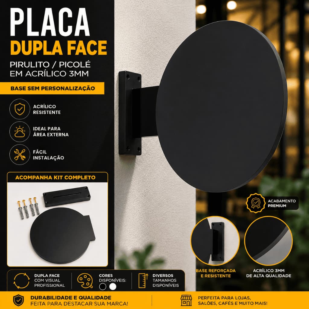 Base Para Placa Dupla Face Pirulito Picolé Bandeira Em Acrílico 3mm Com Suporte Parede