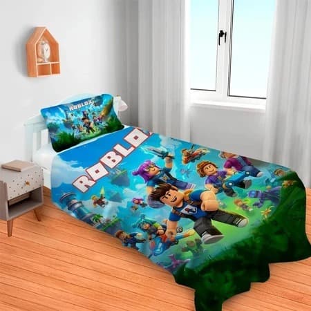 Lençol Cobre Leito Solteiro E Fronha Roblox Pronta Entrega Envio Imediato