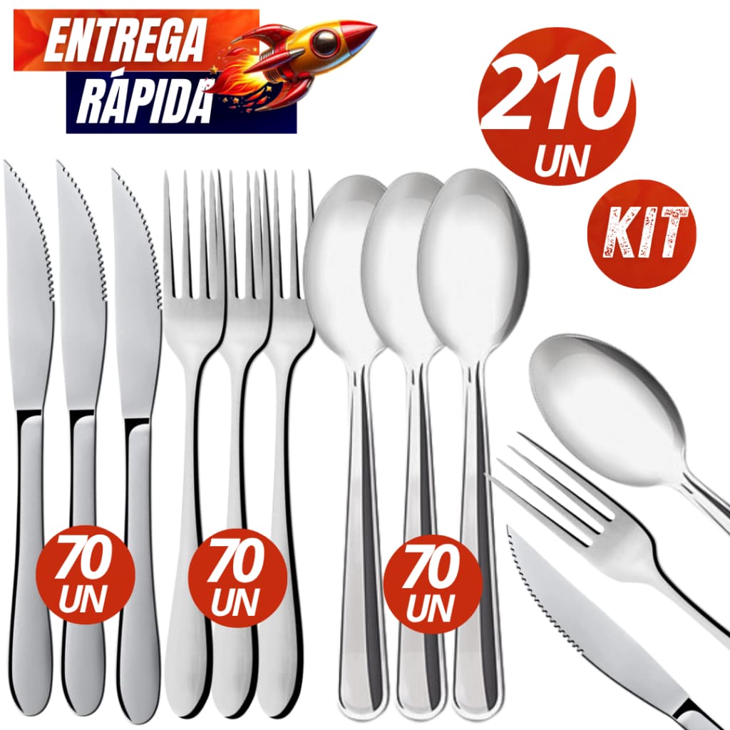 Combo 210/150/120  Unidades -  Faca + Garfo + Colher Garfos Facas Colheres Linha Inox Resistente Cozinha  Bar Culinária