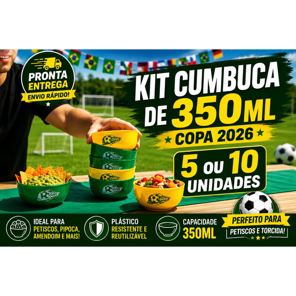 Kit 5 e 10 Bowl Plástico 350ml Tigela Petisco Festa Futebol Copa 2026